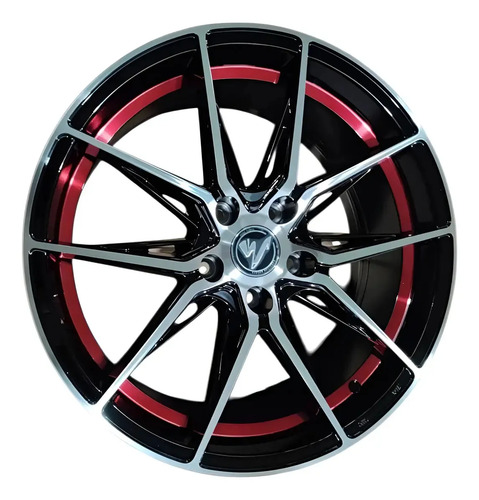 4 Pack Rim 18 5/114.3 Alloy Wheel Negro Con Detalles Rojos Y Frente Pulido Negro Con Detalles Rojos Frente Pulido