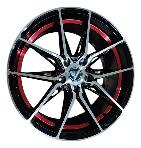 4 Pack Rim 18 5/114.3 Alloy Wheel Negro Con Detalles Rojos Y Frente Pulido